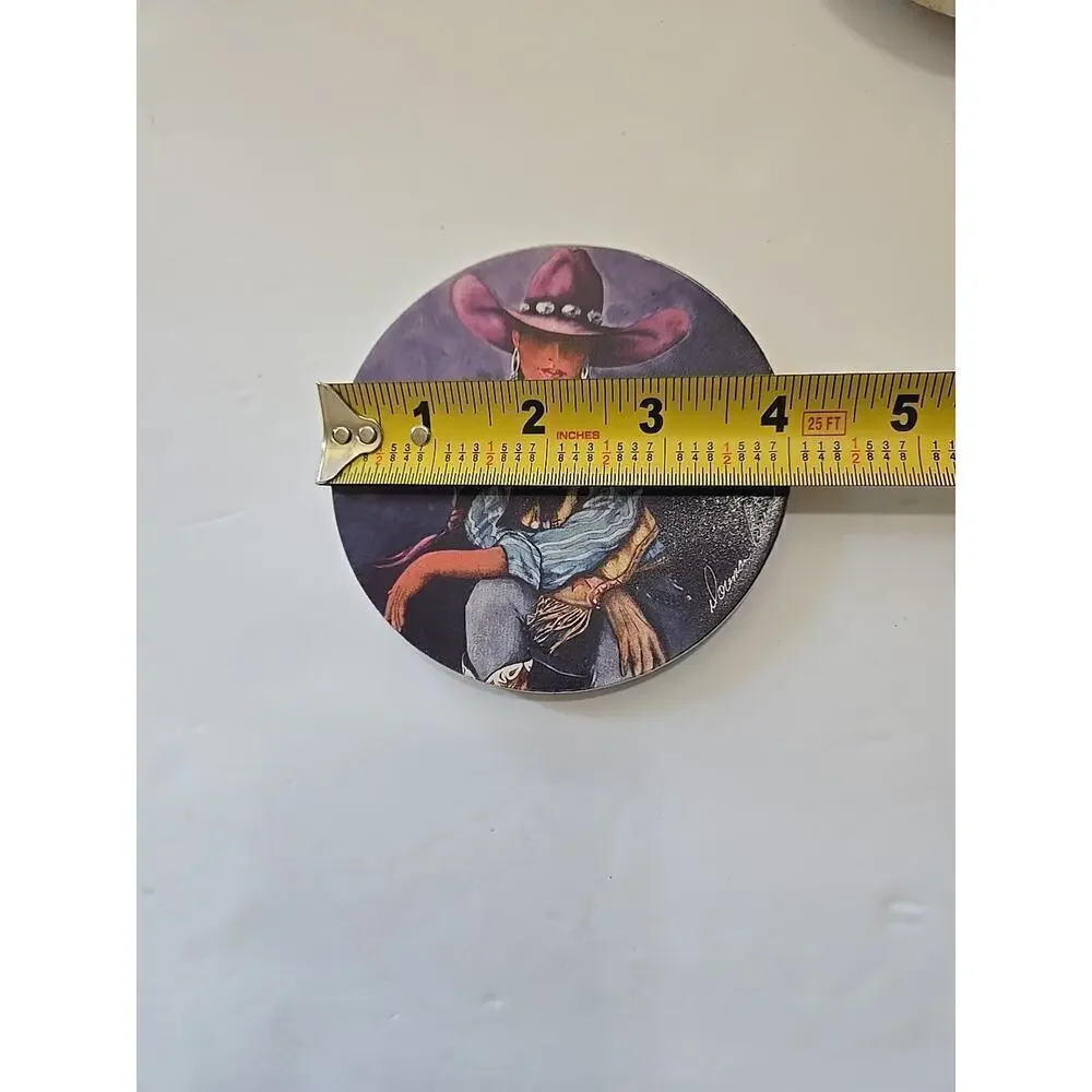 Doreman Burns Table Coasters Cowgirl Print, Signed, Western Decor 